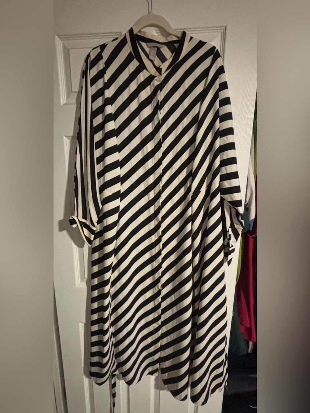 Black & White Diagonal Stripe Womens Button-Down Dress
